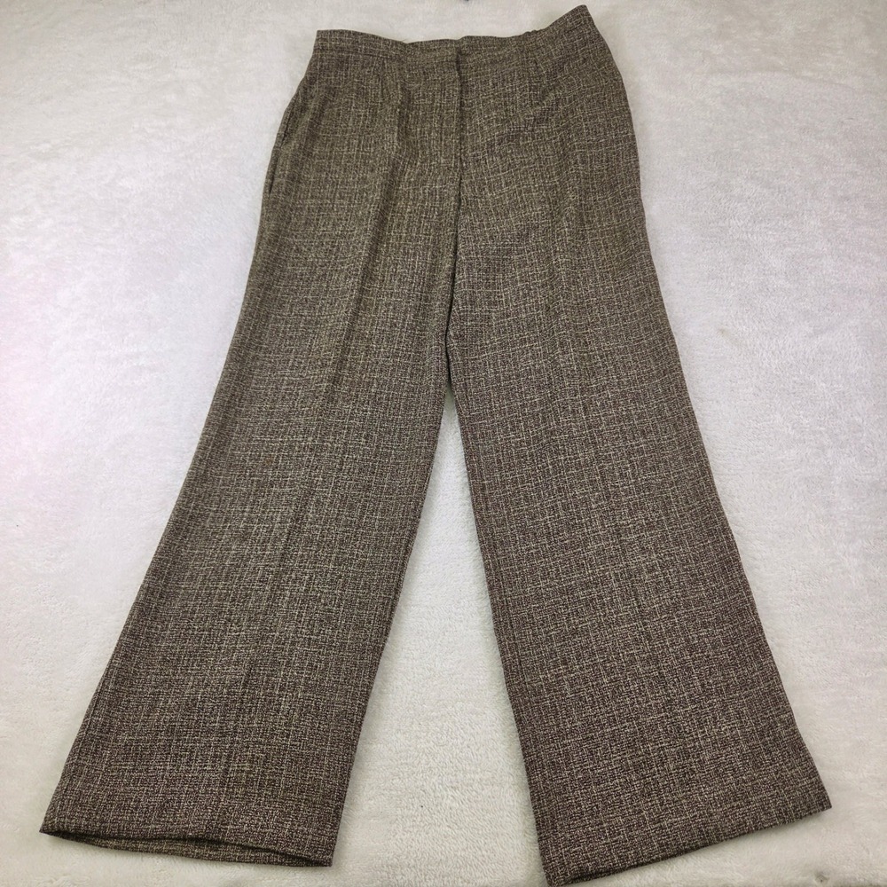 Studio I Brown Tweed 2 Piece Pant Suit Blazer Wide Leg Trousers Set Size 14 - Picture 5 of 10